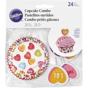 Valentine's Day Candy Hearts Combo Standard Cupcake Baking Cups Combo-24 Sets By Wilton