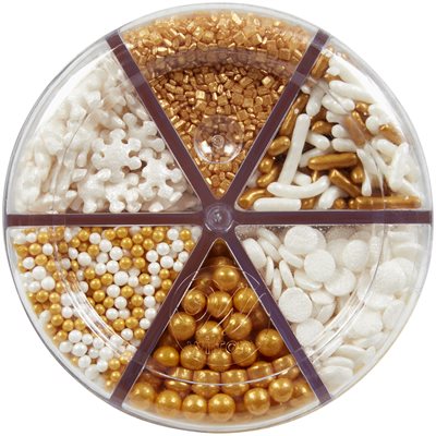 Gold / White 6-Cell Holiday Sprinkles 6.63oz