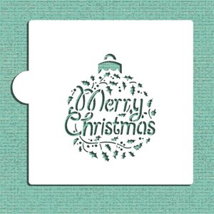 Merry Christmas Holly Ornament Cookie Stencil