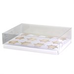 Clear Cupcake Box w / White Base 12 Cavity