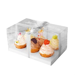 Clear Cupcake Box w / White Base 6 Cavity
