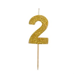 Gold Glitter Number 2  Candle 1 3 / 4"