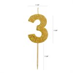 Gold Glitter Number 3 Candle 1 3 / 4"