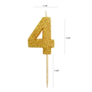 Gold Glitter Number 4 Candle 1 3 / 4"