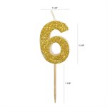 Gold Glitter Number 6 Candle 1 3 / 4"