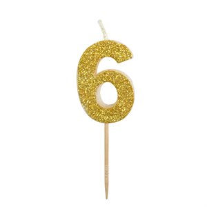 Gold Glitter Number 6 Candle 1 3 / 4"