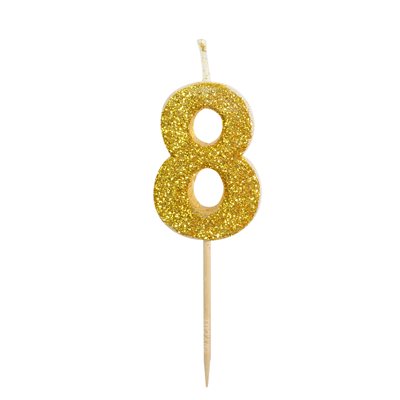 Gold Glitter Number 8 Candle 1 3 / 4"