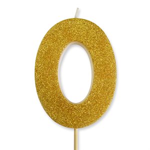 Gold Glitter Number 0 Candle 4"