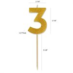 Gold Glitter Number 3 Candle 4"