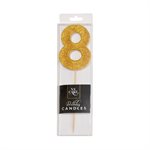 Gold Glitter Number 8 Candle 4"