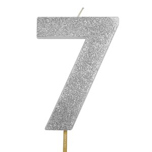 Silver Glitter Number 7 Candle 4"