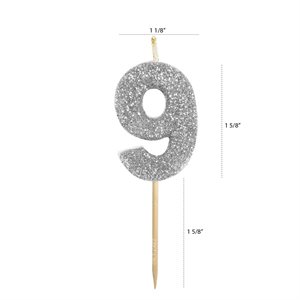 Silver Glitter Number 9 Candle 1 3 / 4"